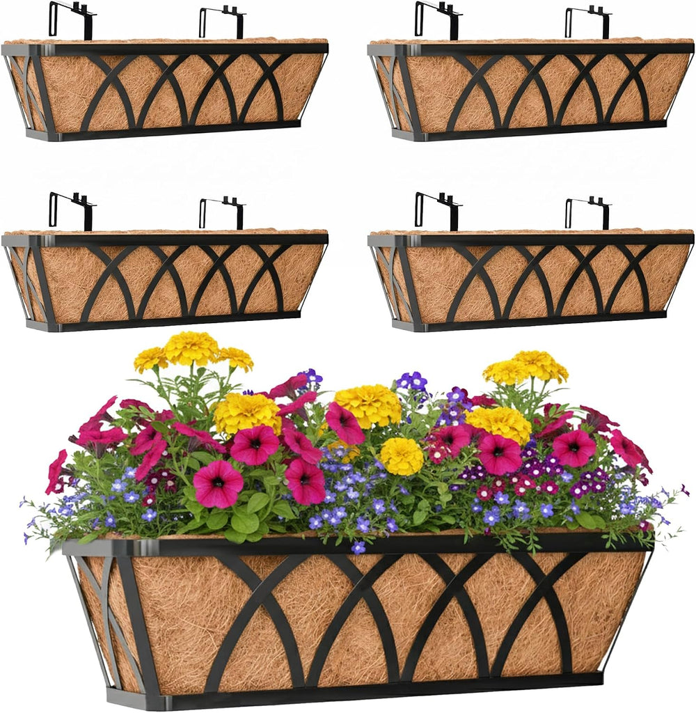 Window Deck Railing Planters Boxes with Coconut Liner, The Bottom Flat Window...