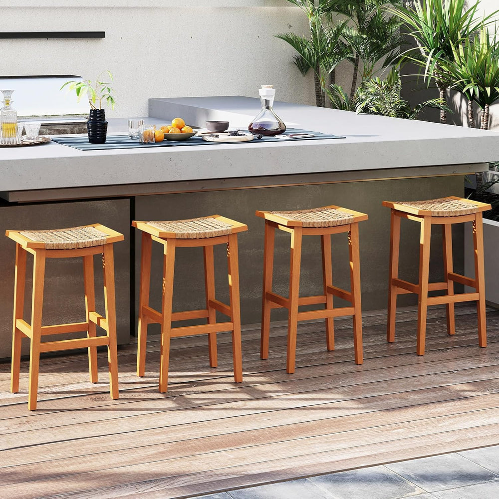 GIANTEX Outdoor Wooden Bar Stools Set of 2, 29" Backless Patio Barstools...