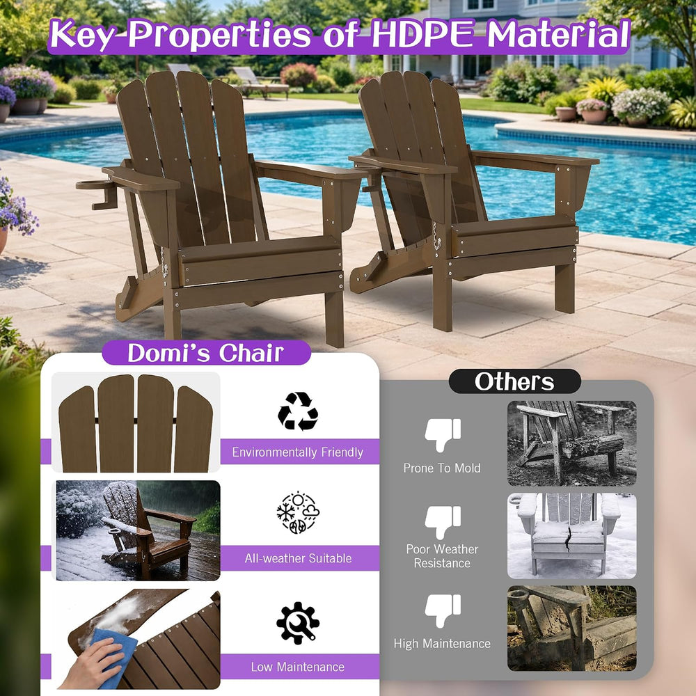 Domi Folding Adirondack Chair Set of 2, HDPE All-Weather Adirondack Chairs wi...