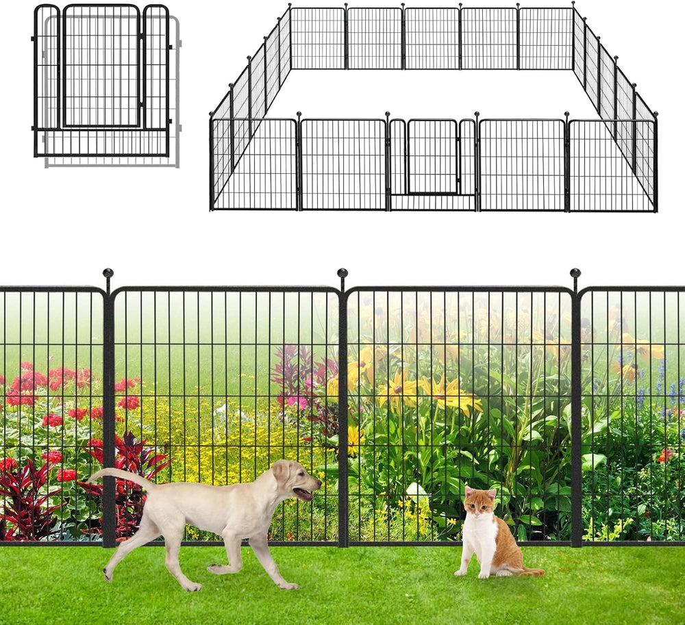 Garden Fence with Gate Metal Fencing for Yard, 32in x 46ft 20 Panels No Dig F...
