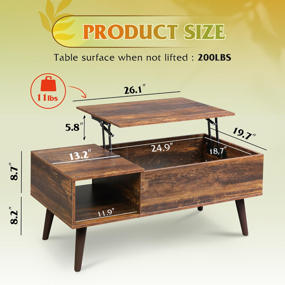 WLIVE Lift Top Coffee Table with Hidden Storage, Brown