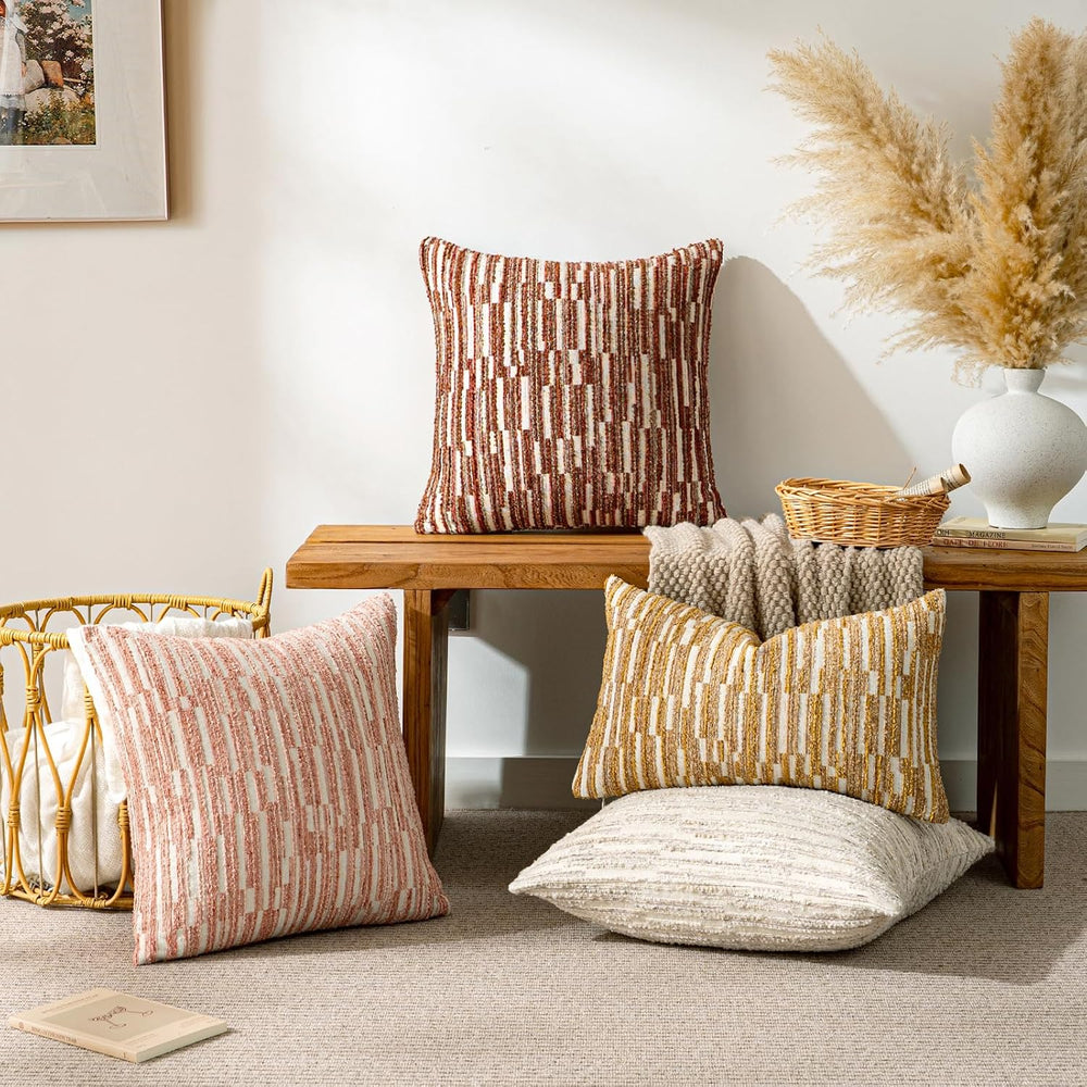 Boho Striped Decorative Throw Pillow Covers 26"X26" Set of 2，Burgundy