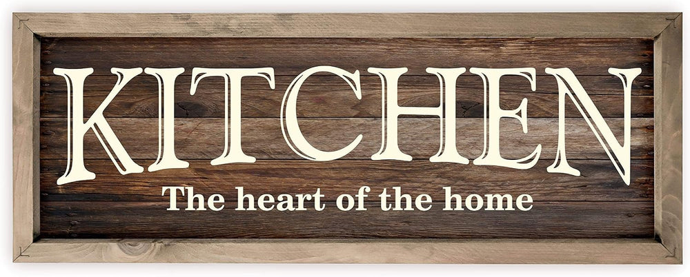 Kitchen the Heart of the Home – Framed Brown Rustic Sign 8x24