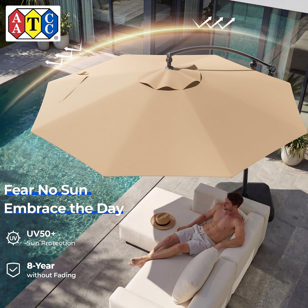 HOMSHADE 10ft Cantilever Patio Umbrella with Base Included, 30 MPH Wind-Resis...