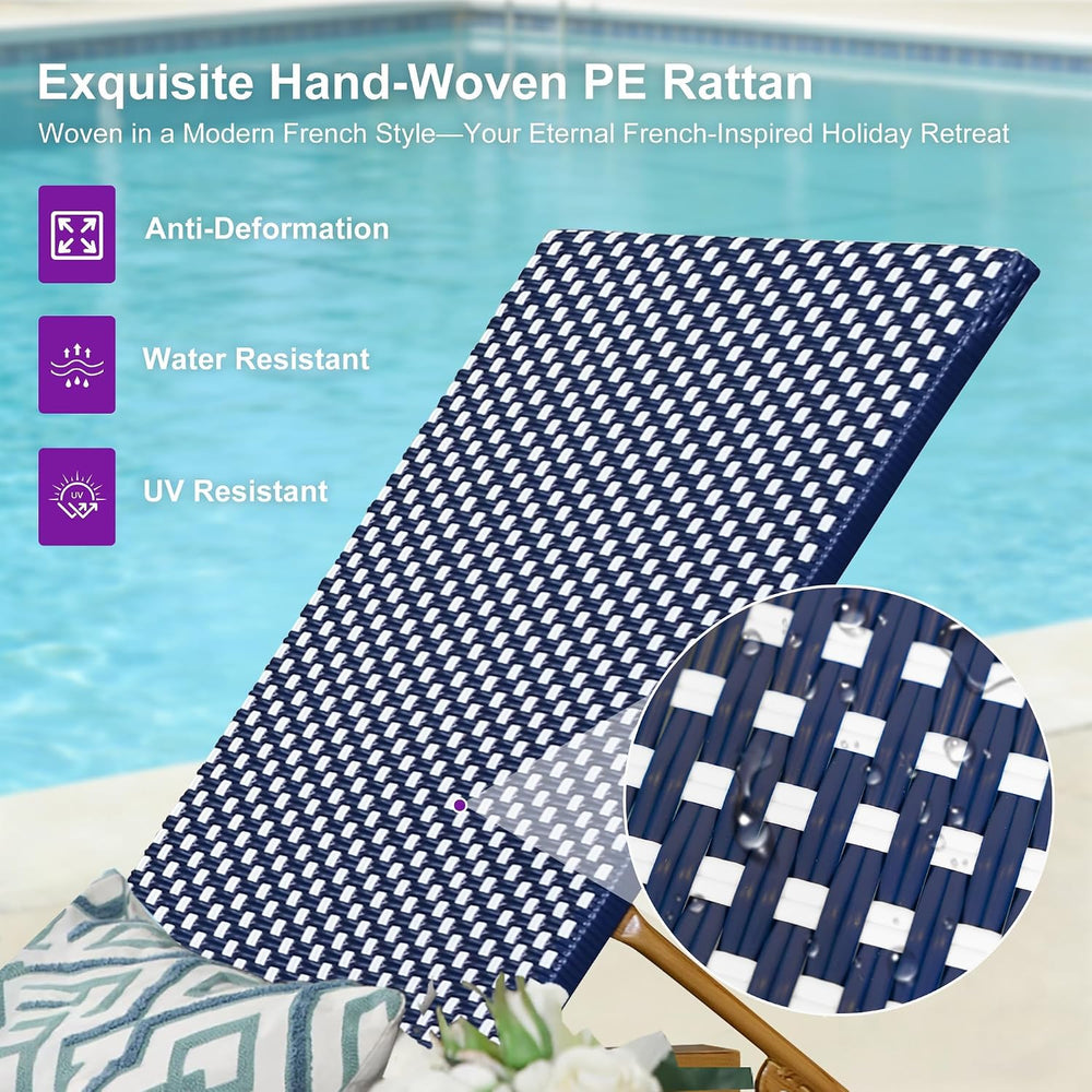 PURPLE LEAF Extra Wide Patio Lounge Chair Resort Wicker Set of 2, Navy