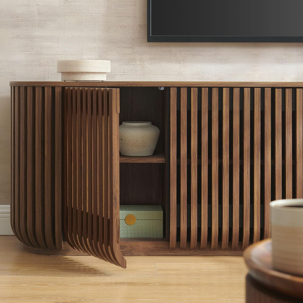 Modway Fortitude 75" Fluted Curved Sideboard Buffet with 4 Doors in Waln...