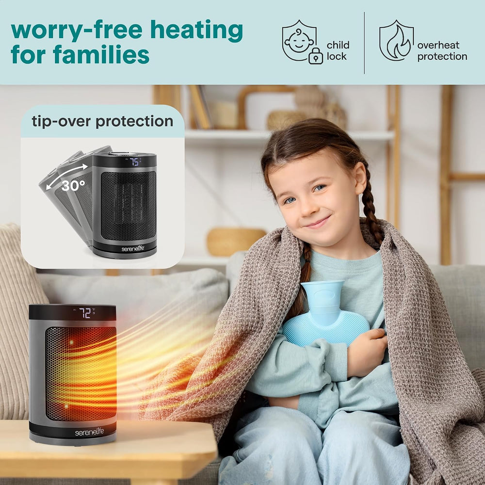 SereneLife Smart Space Heater – 1500W Indoor Electric Heater with Thermostat,...