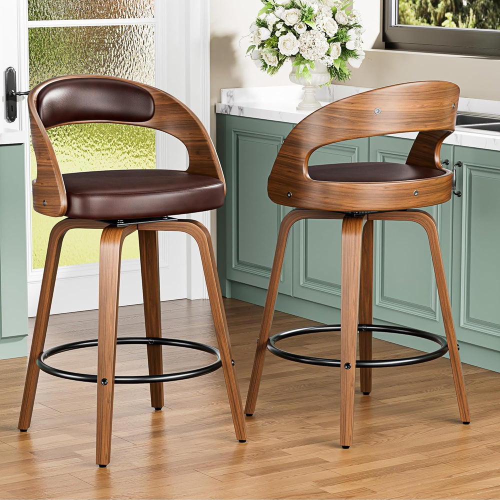 YaFiti Bar Stools Set of 2, 26" Bentwood Counter Height Barstools, Brown