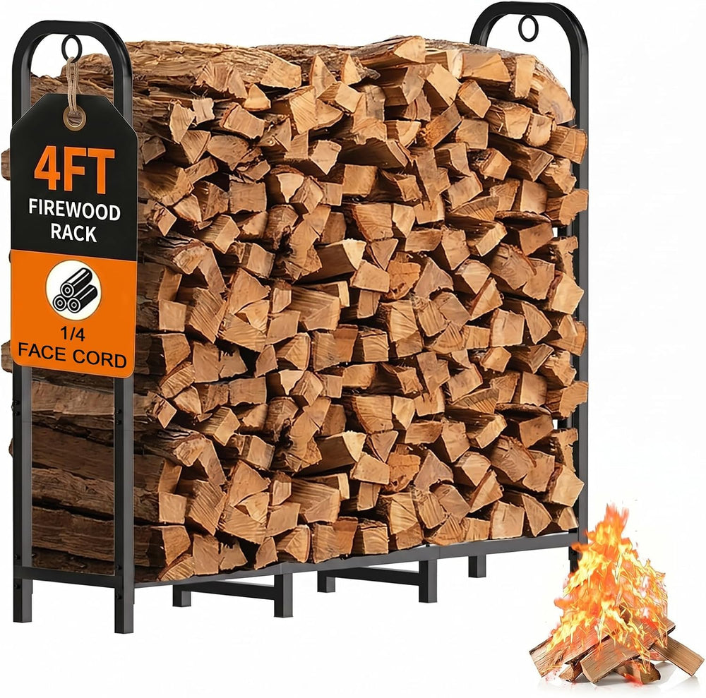 Gtongoko 4ft Heavy Duty Metal Firewood Rack Outdoor Indoor Fire Wood Holder R...