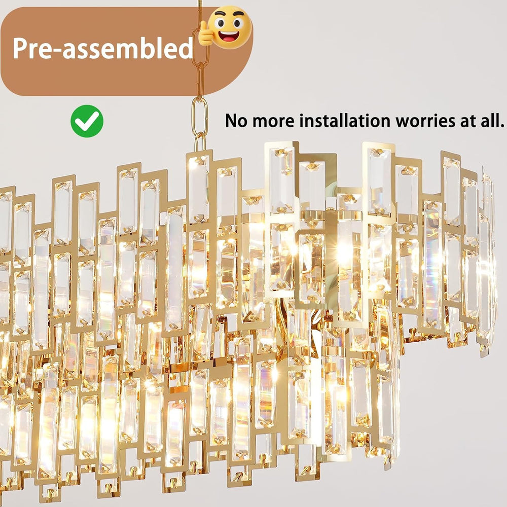 51 Inch Modern Large Crystal Chandelier Light Luxury Gold Rectangular Chandel...