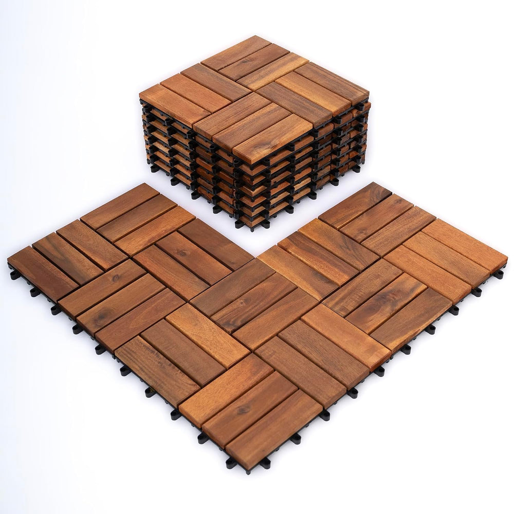 Bliss Outdoors 12-Slat Acacia Hardwood Deck Tiles, Natural, Set of 10