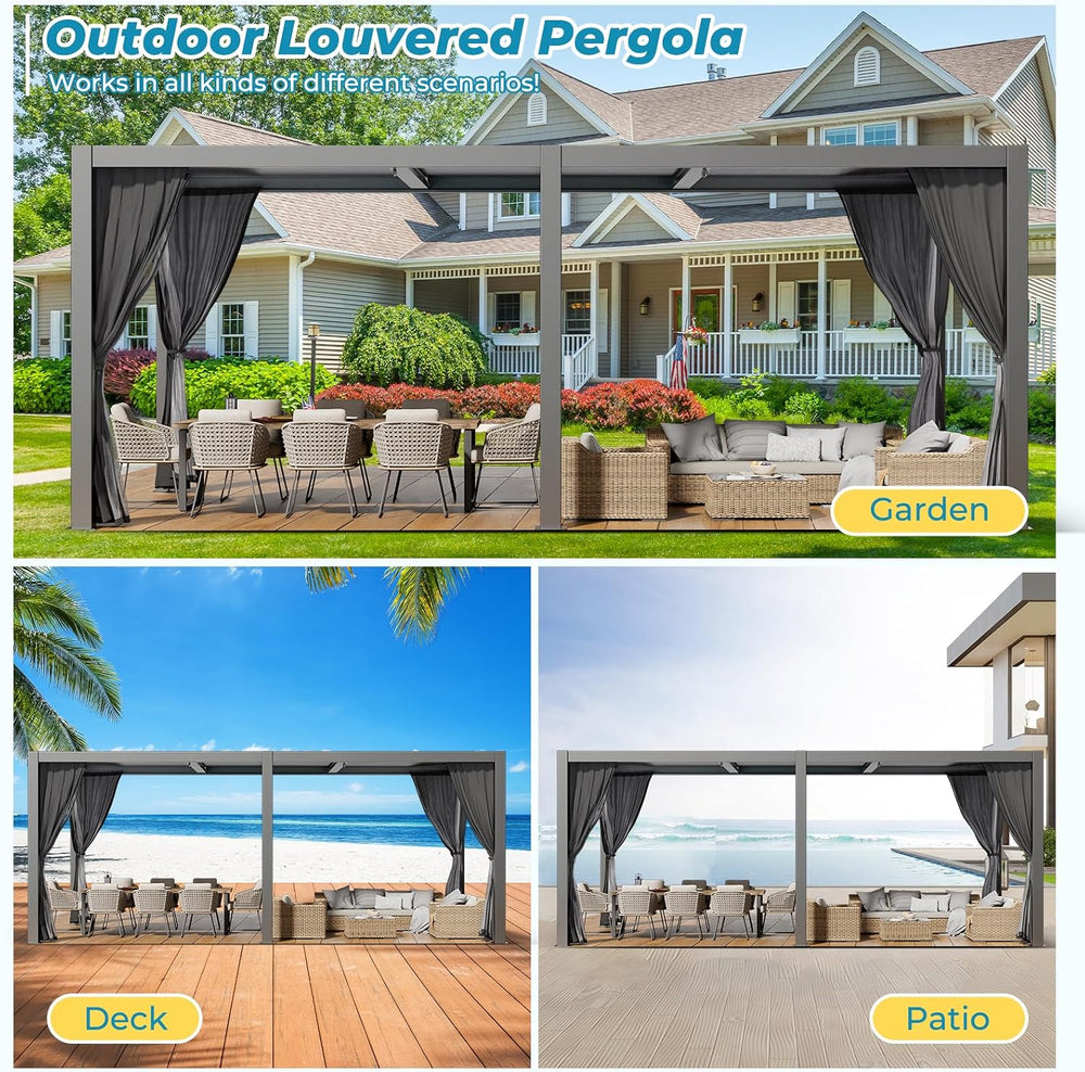 LVUYOYO Outdoor Louvered Pergola 10' x 20', Aluminum Pergola