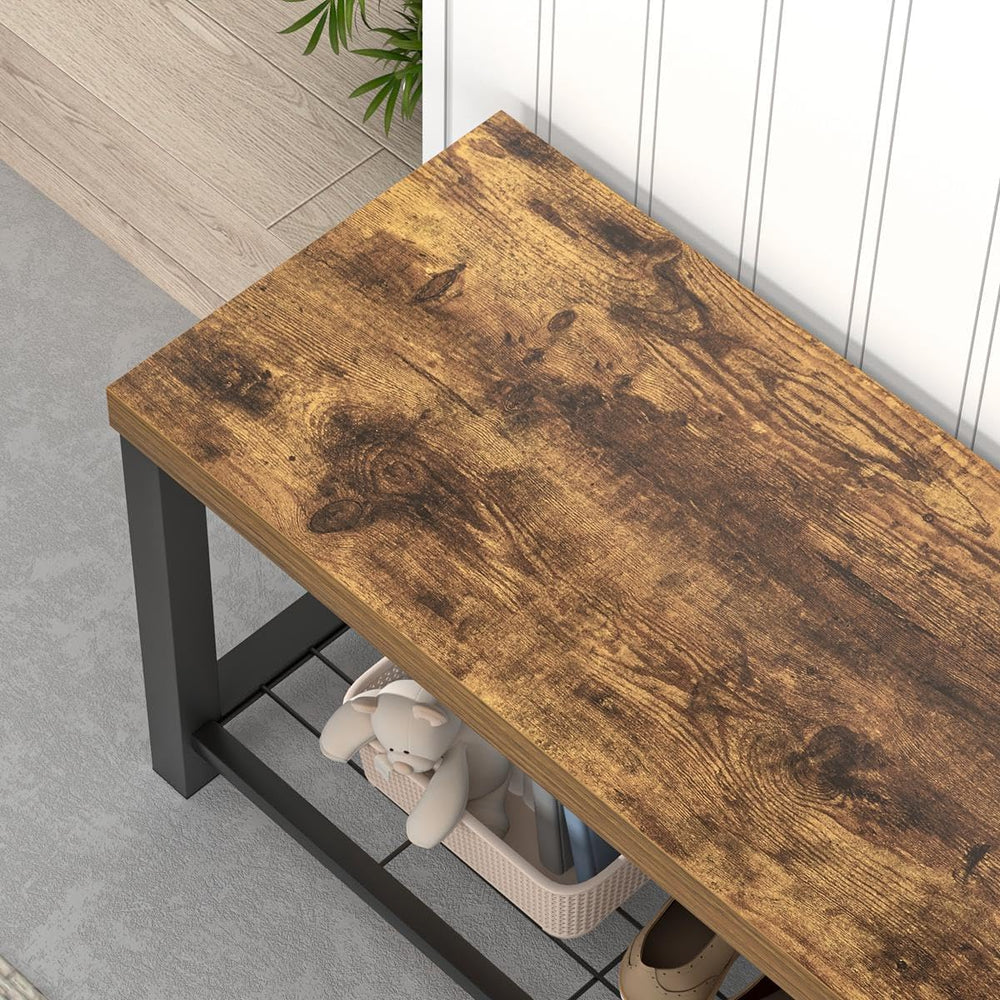 EXCEFUR Entryway Bench, Modern Wood and Metal Storage Bench for Hallway Front...