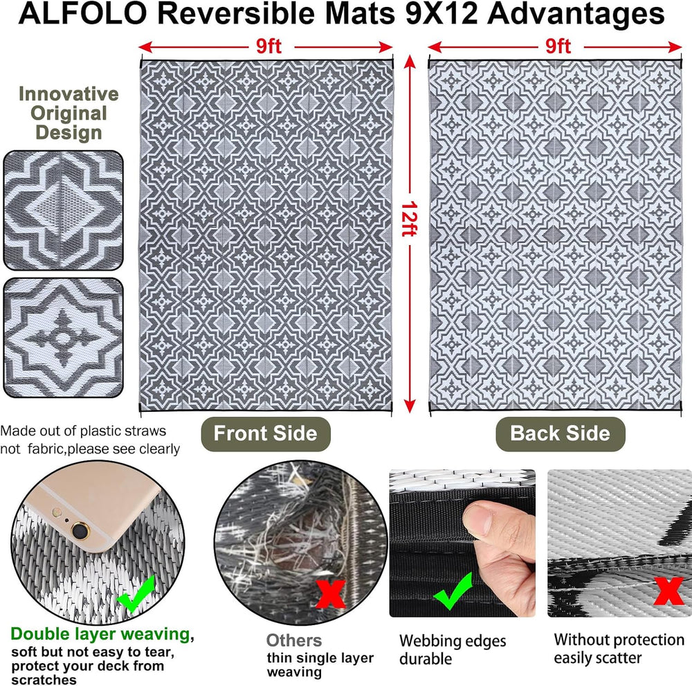 Alfolo Outdoor Rug 9x12 for Patios Clearance,Outdoor Plastic Straw Rug,Waterp...