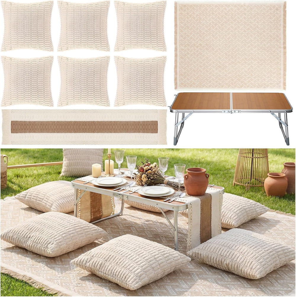 9 Pcs Extra Large Outdoor Boho Picnic Blanket 91'' x 71'' Fol...
