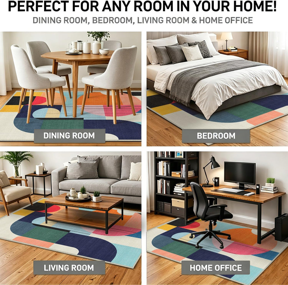 6x9 Area Rug Colorful Boho Geometric Carpet Modern Abstract Large Rug for Liv...