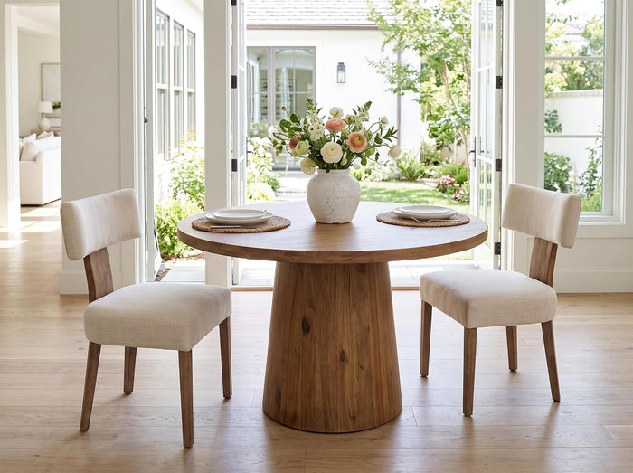 RIVOVA Linen Dining Chairs Set of 2 with Seat Covers, Modern Dining Chairs with Wood Legs, Farmhouse Fabric Upholstered Dining Room Kitchen Side Chairs, Beige