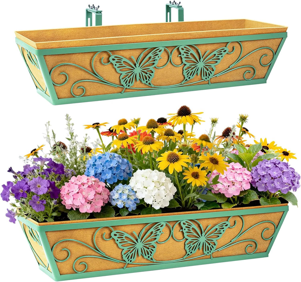 2 Pack 24 Inch Window Boxes Planter for Outdoor Plants Deck Railing Planters ...