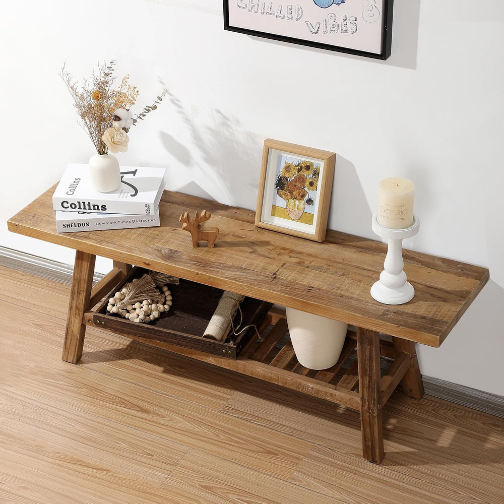 HOKYHOKY Reclaimed Solid Wood Bench-43.3" Entryway Bench with Storage Shelf