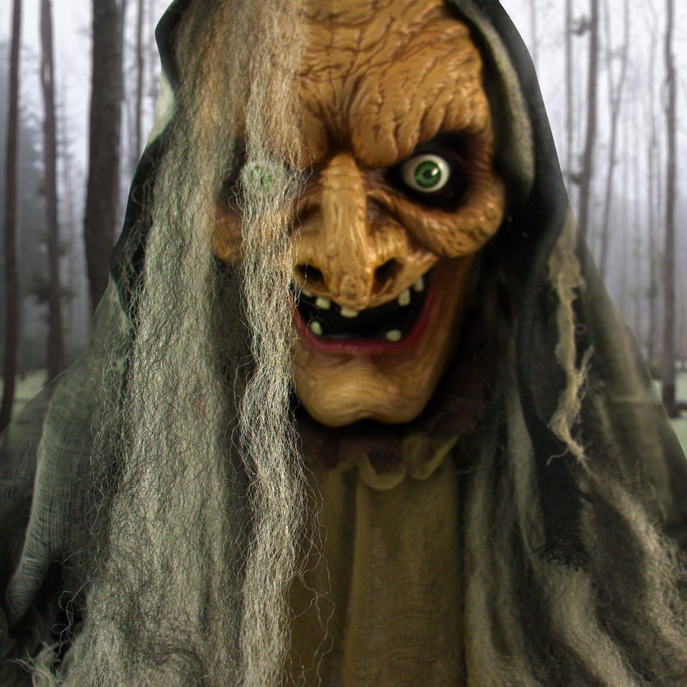 Haunted Hill Farm Life-Size Scary Poseable Talking Witch, Halloween Animatron...
