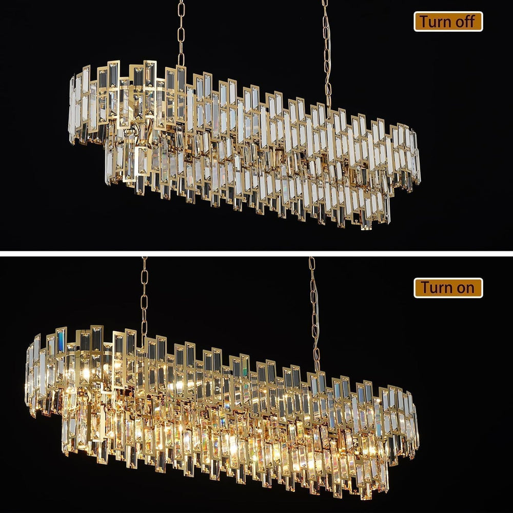 51 Inch Modern Large Crystal Chandelier Light Luxury Gold Rectangular Chandel...
