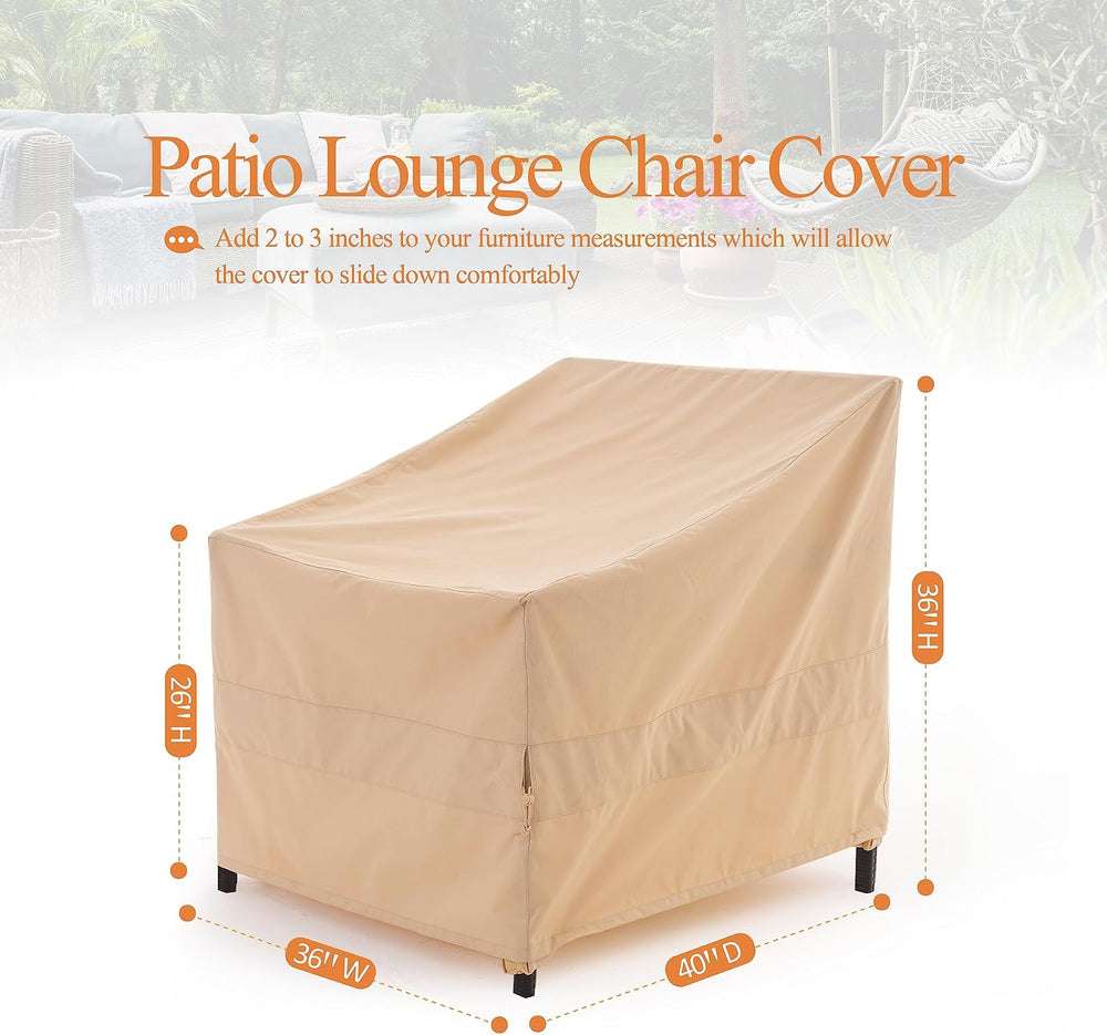 WJ-X3 Patio Chair Cover Heavy Duty, 36W x 40D x 36H, Beige, 1-Pack