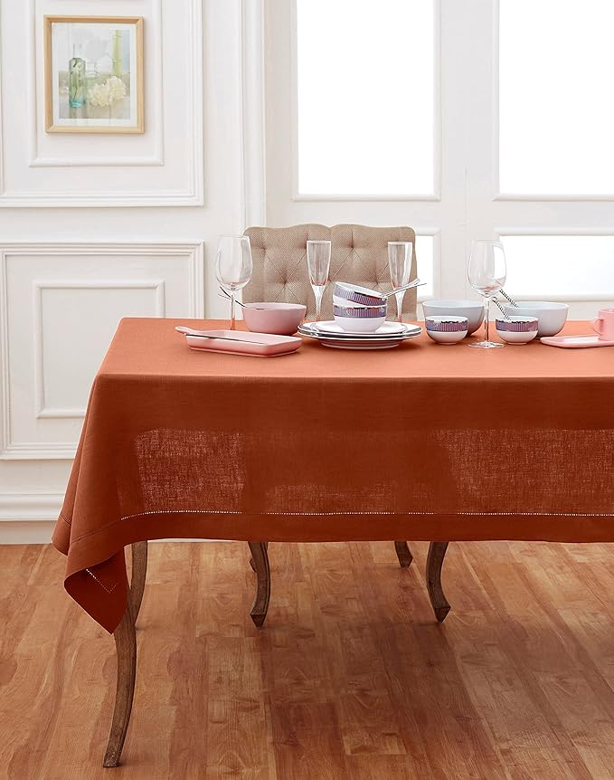 Solino Home Linen Cinnamon Tablecloth 52 x 52 Inch - 100% Pure Linen Square T...