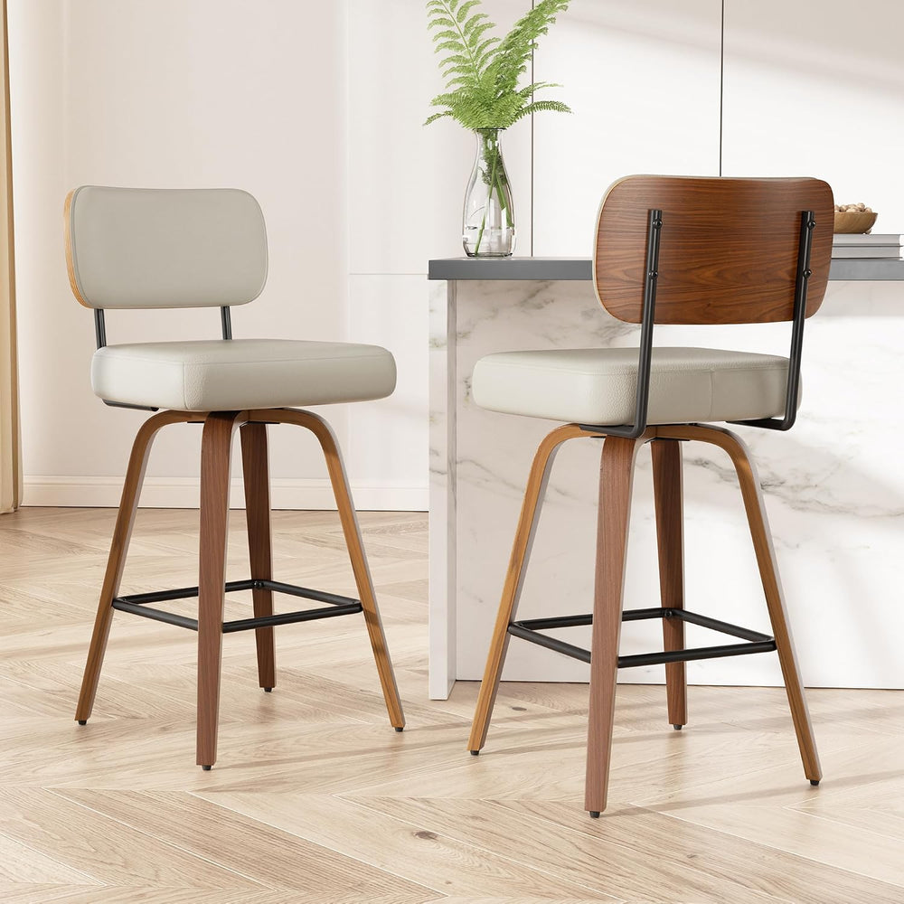 Swivel Bar Stools Set of 2, 26" Upholstered Faux Leather Counter Height ...