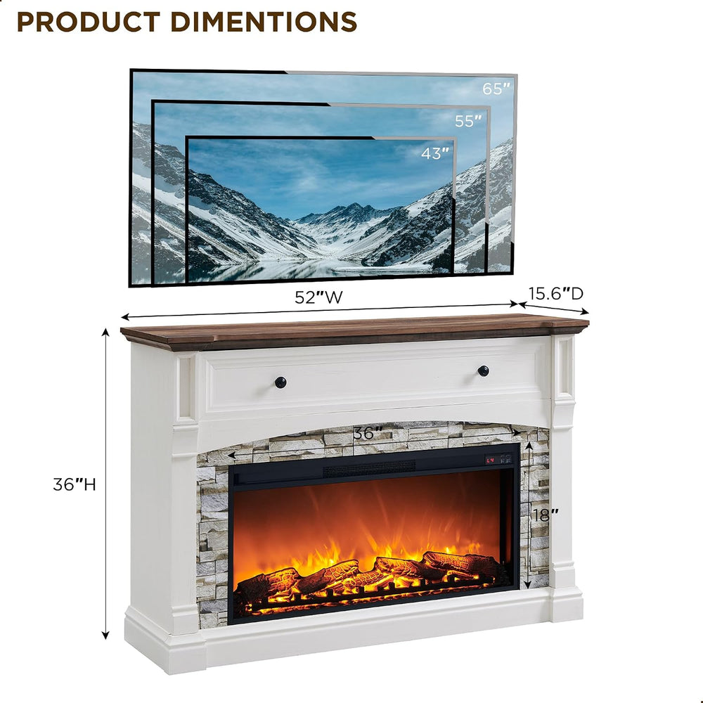 OKD 52" Farmhouse Electric Fireplace w/Mantel & Sime-Open Cubby