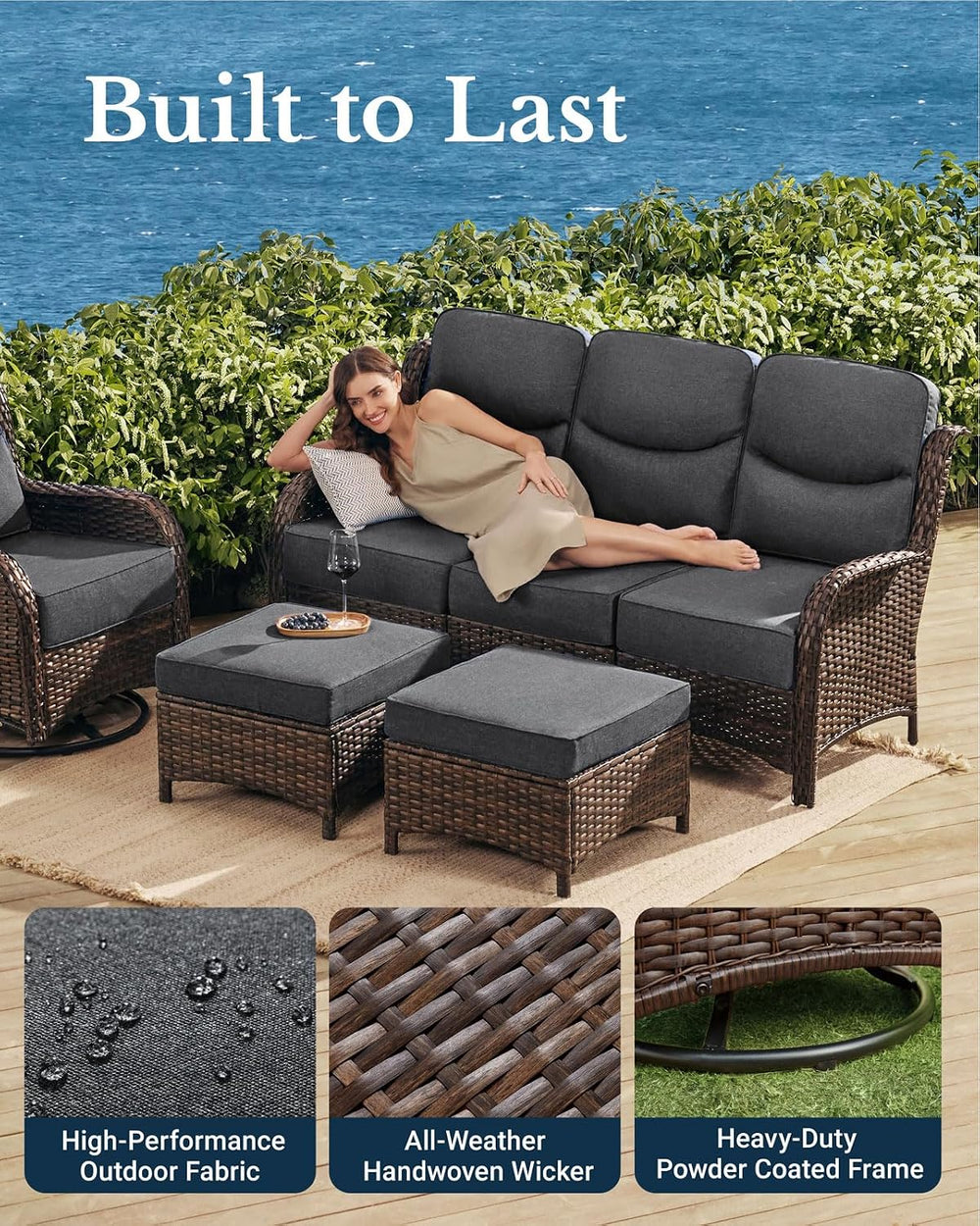 HILLGA Luxury Outdoor Patio Furniture Set with 6-Inch Thick Cushions