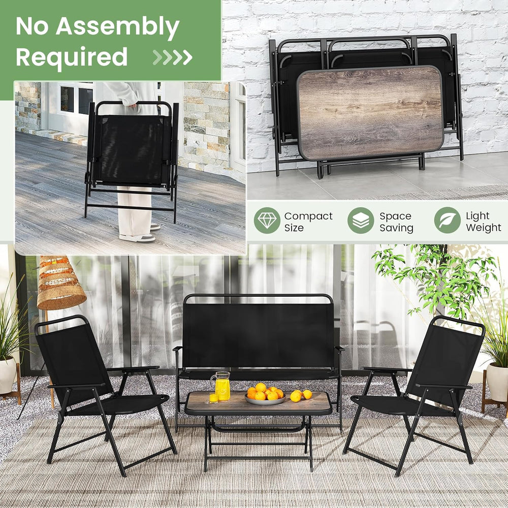 Tangkula 4 Piece Folding Patio Furniture Set, Metal Chair & Table Set wit...