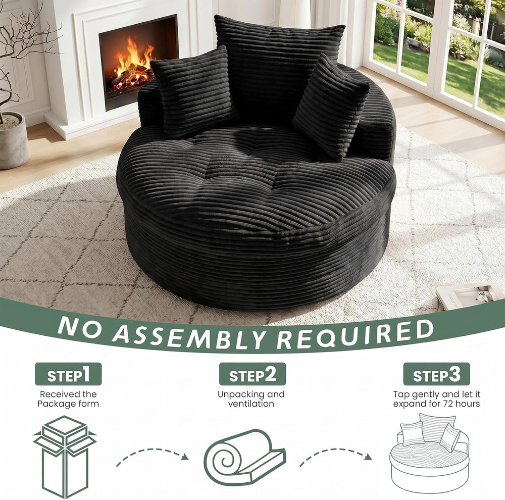 Oversized Round Chaise Lounge Chair, Deep Seat Cloud Boneless Floor Sofa Couc...
