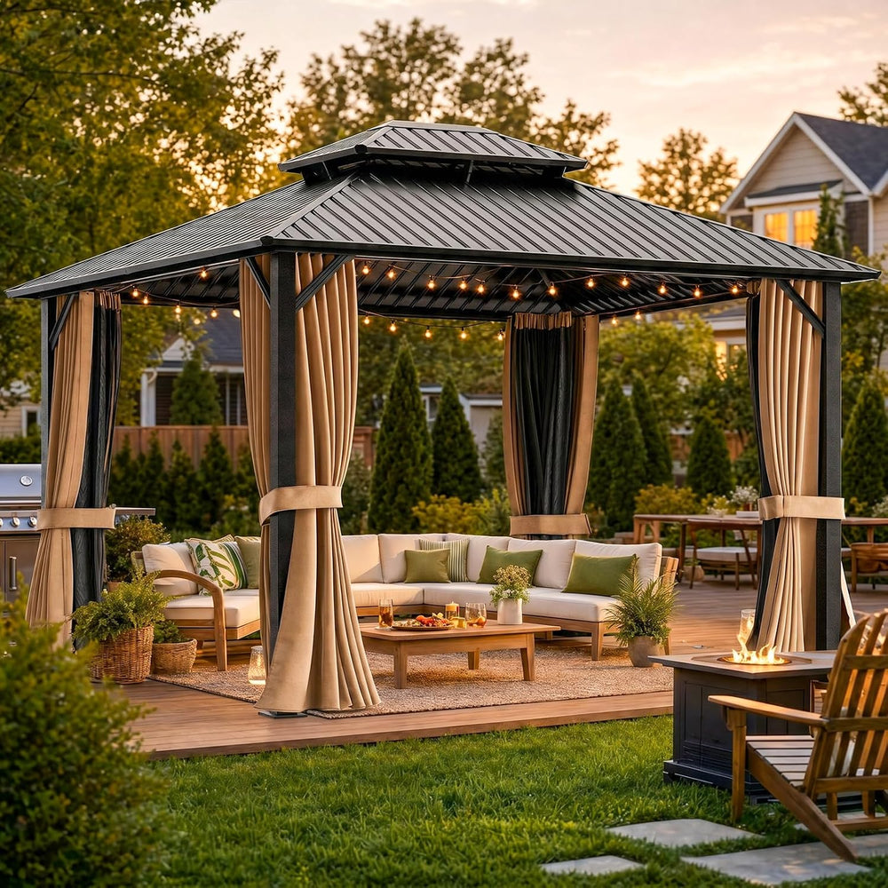 Gazebo Outdoor Gazebos, Hardtop Grill Gazebo Aluminum Galvanized Steel Double...