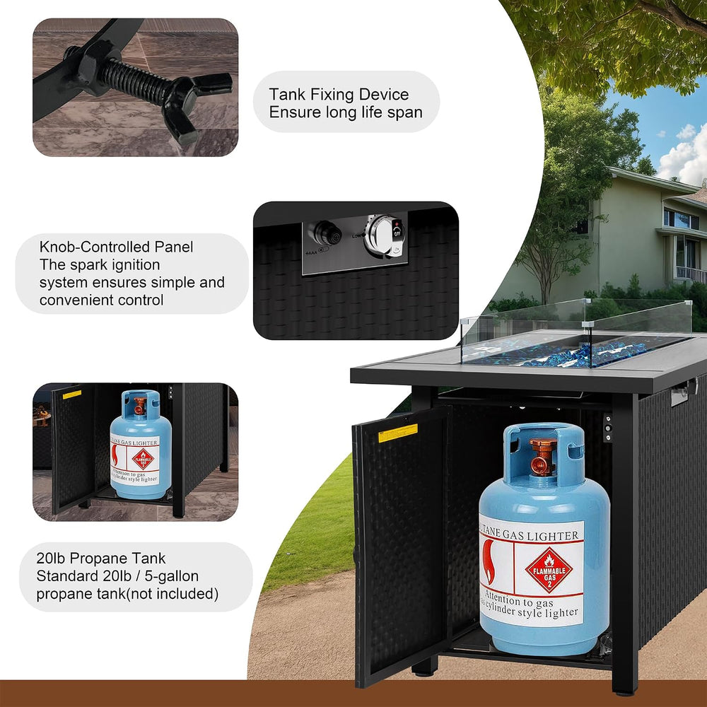 45 inch Outdoor Propane Fire Pit 50,000 BTU Gas Fire Pit Table with Lid, Glas...
