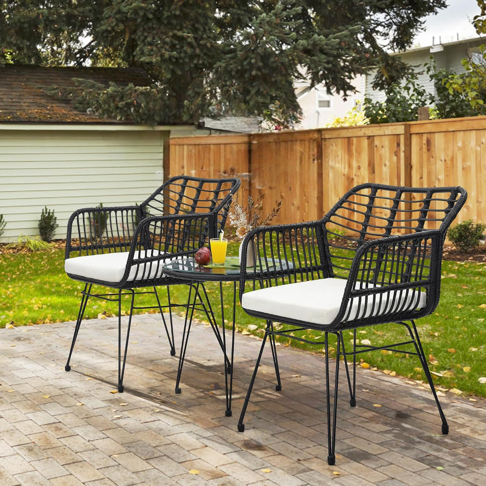 KROFEM 3 Piece Wicker Patio Bistro Furniture Set, Black