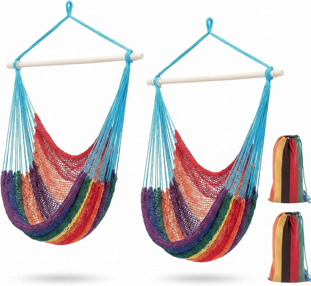 Barydat 2 Pcs Hanging Hammock Chair Boho Swing Chair, Rainbow Color