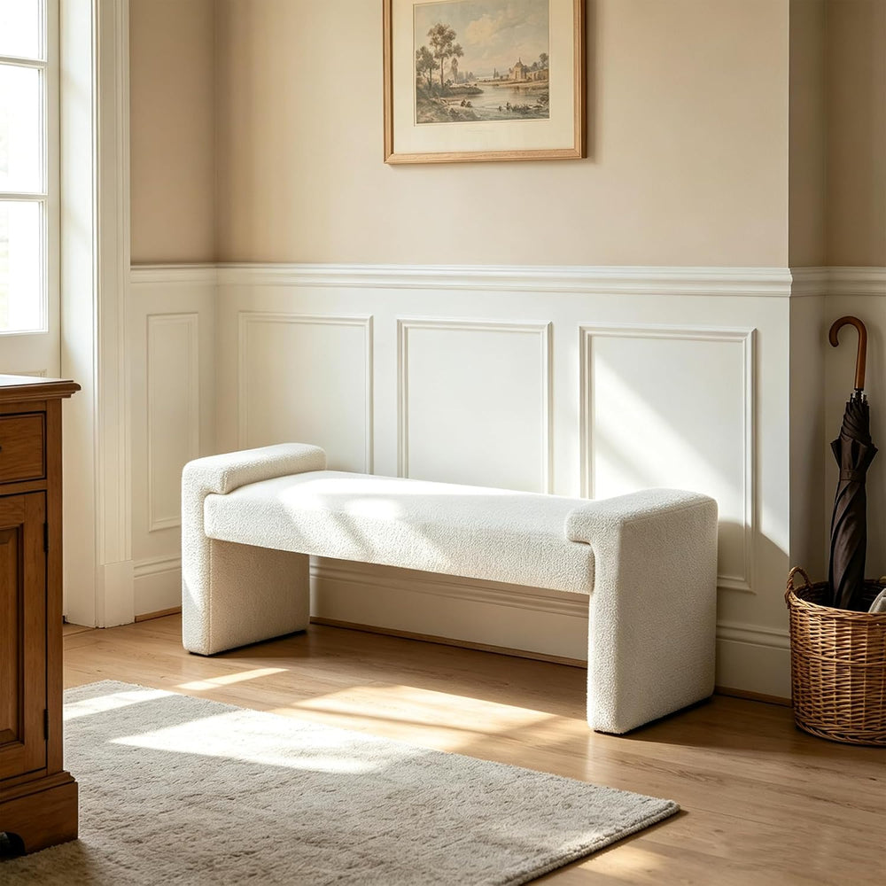 Upholstered Entryway Bench, 43" Modern Bedroom Bench, White