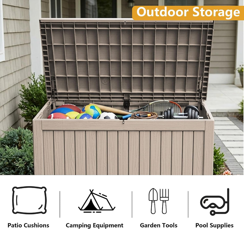 280 Gallon Outdoor Storage Box Waterproof Lockable Resin Deck Box Large, Pati...
