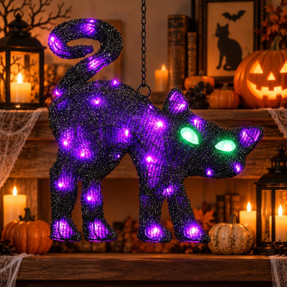 Lighted Hanging Black Cat Halloween Decorations Outdoor Indoor, Large Spooky ...