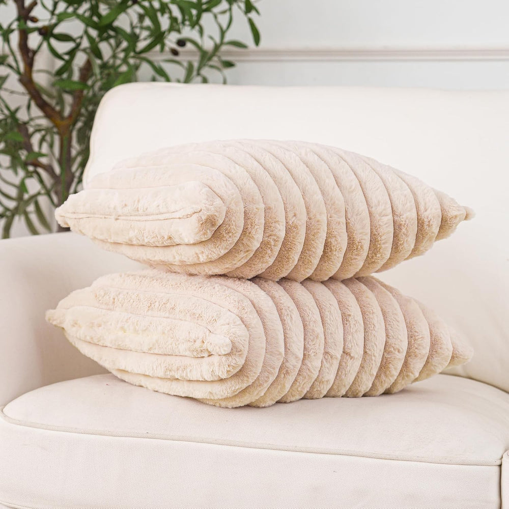 NiNi ALL Beige Faux Fur Throw Pillow Covers 26x26, Set of 2 Cushion Cases