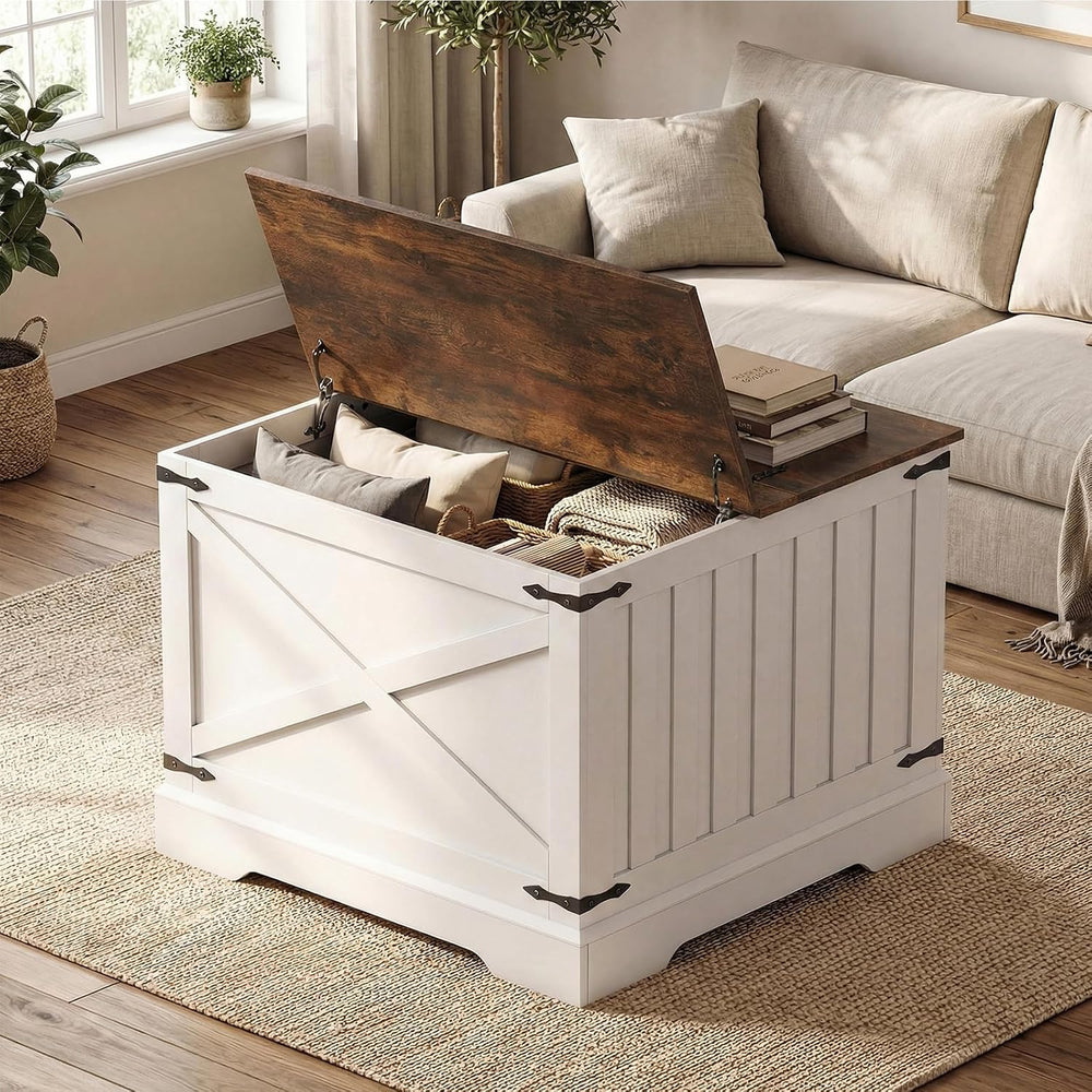GIANTEX Farmhouse Lift Top Coffee Table, 31.5" Square Wood Center Table ...