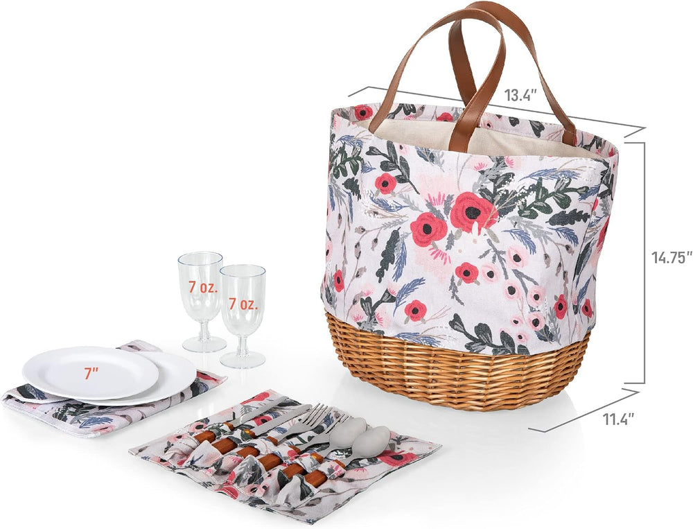 Picnic TIME Promenade Picnic Basket for 2, Canvas and Willow Picnic Set - Inc...