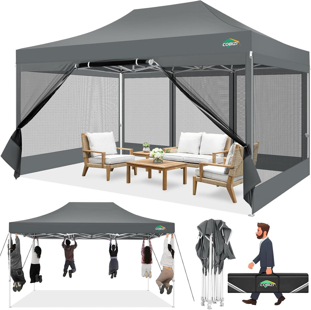COBIZI 10x15 Heavy Duty Pop Up Canopy Tent with 4 Mosquito Netting Walls