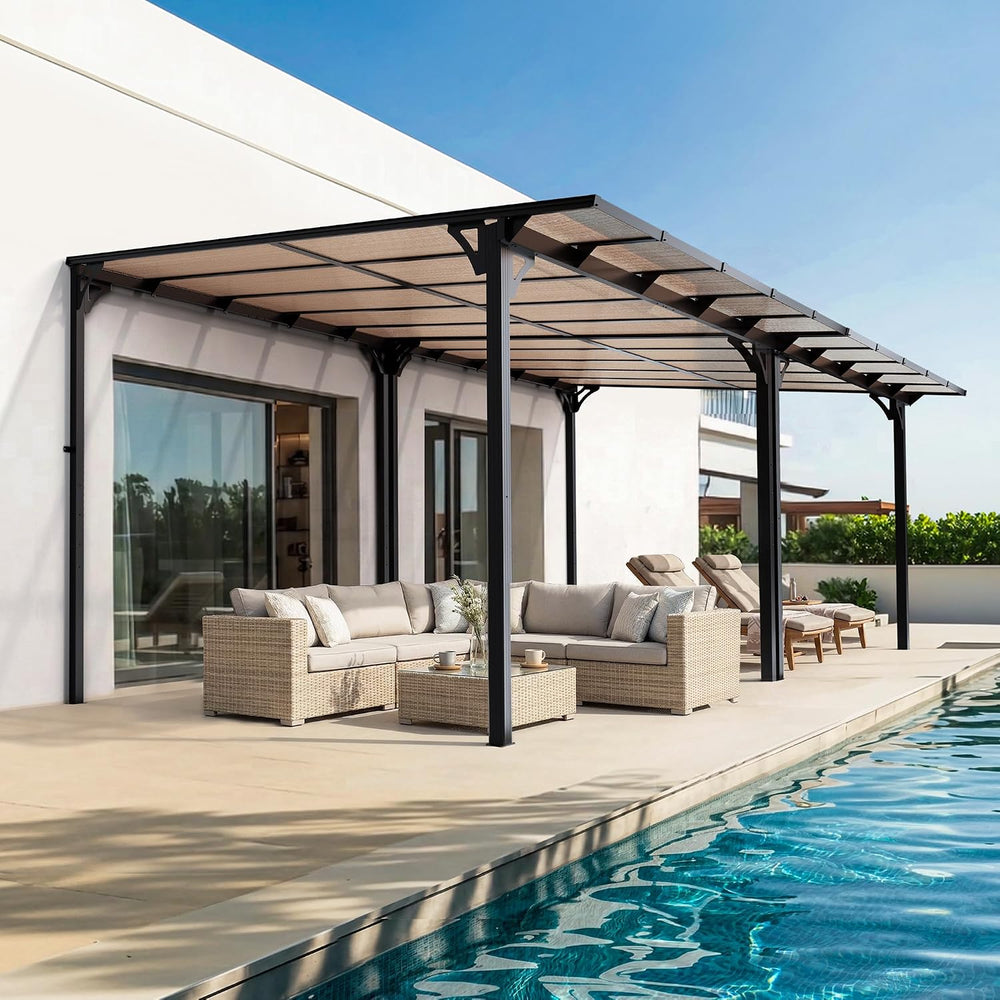 Pamapic 10x20FT Wall Mounted Gazebo, Hardtop Lean to Gazebo with Aluminum Fra...