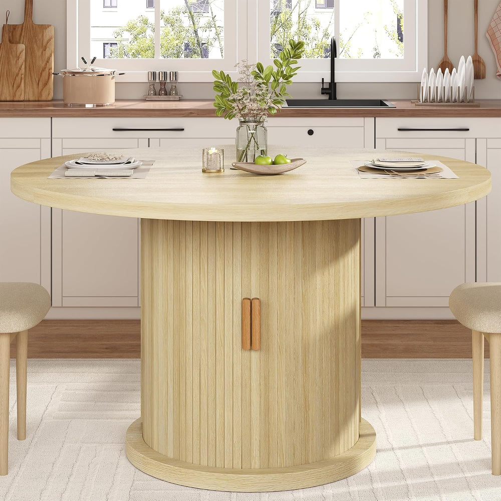 47.24" Round Dining Table for 4, Farmhouse Fluted Kitchen Tables Dining ...