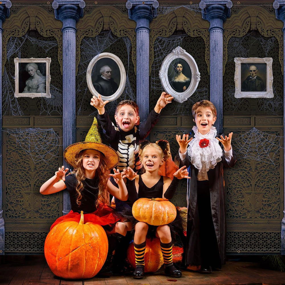 Halloween Backdrop Haunted House Middle Ages Fabric Banner, 19.7 x 8.5 ft