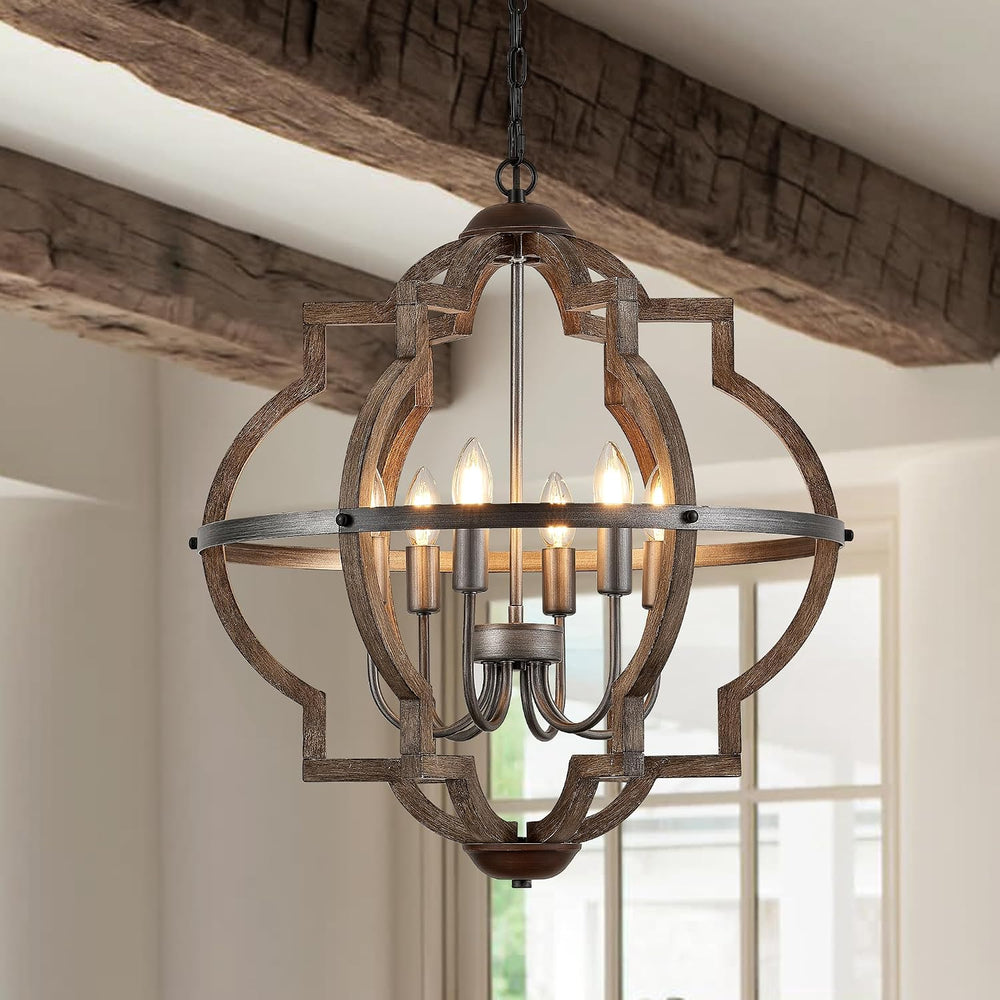6-Light Wood Farmhouse Chandelier for Dining Room Hallway