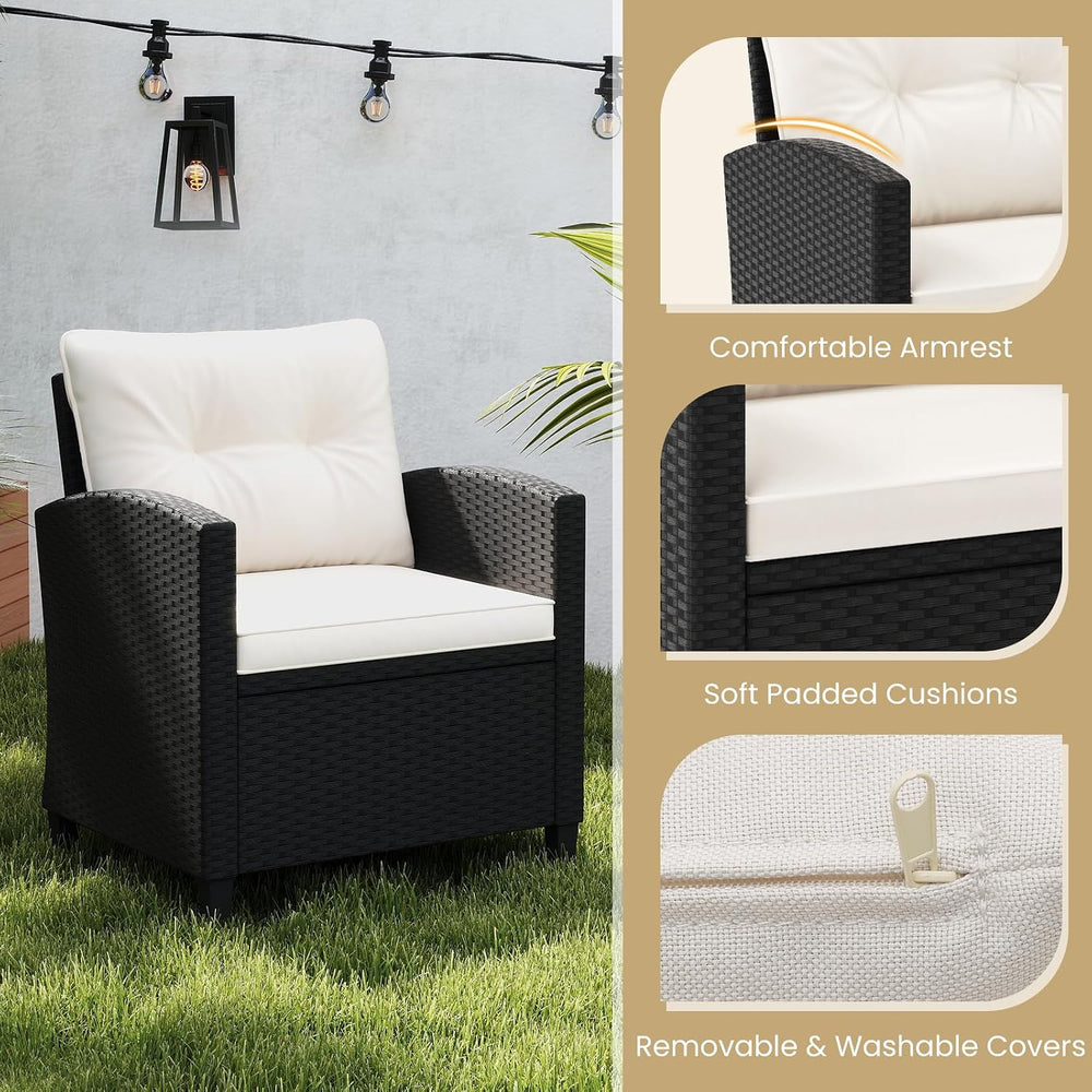 ORALNER 3 Pieces Patio Furniture Set, Black Wicker Bistro Set (White)