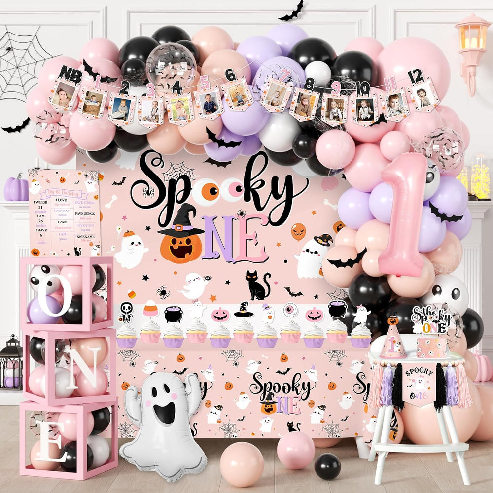 Spooky One Birthday Decorations Girl,123pcs Halloween 1st Birthday Party Deco...