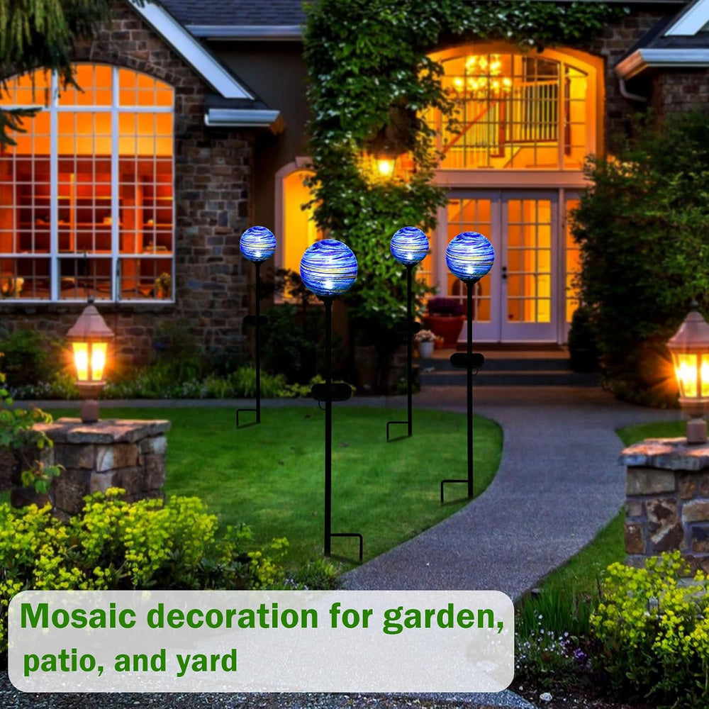 Decorative Solar Garden Lights, 4" Glass Globe Outdoor Stake for Yard Lawn